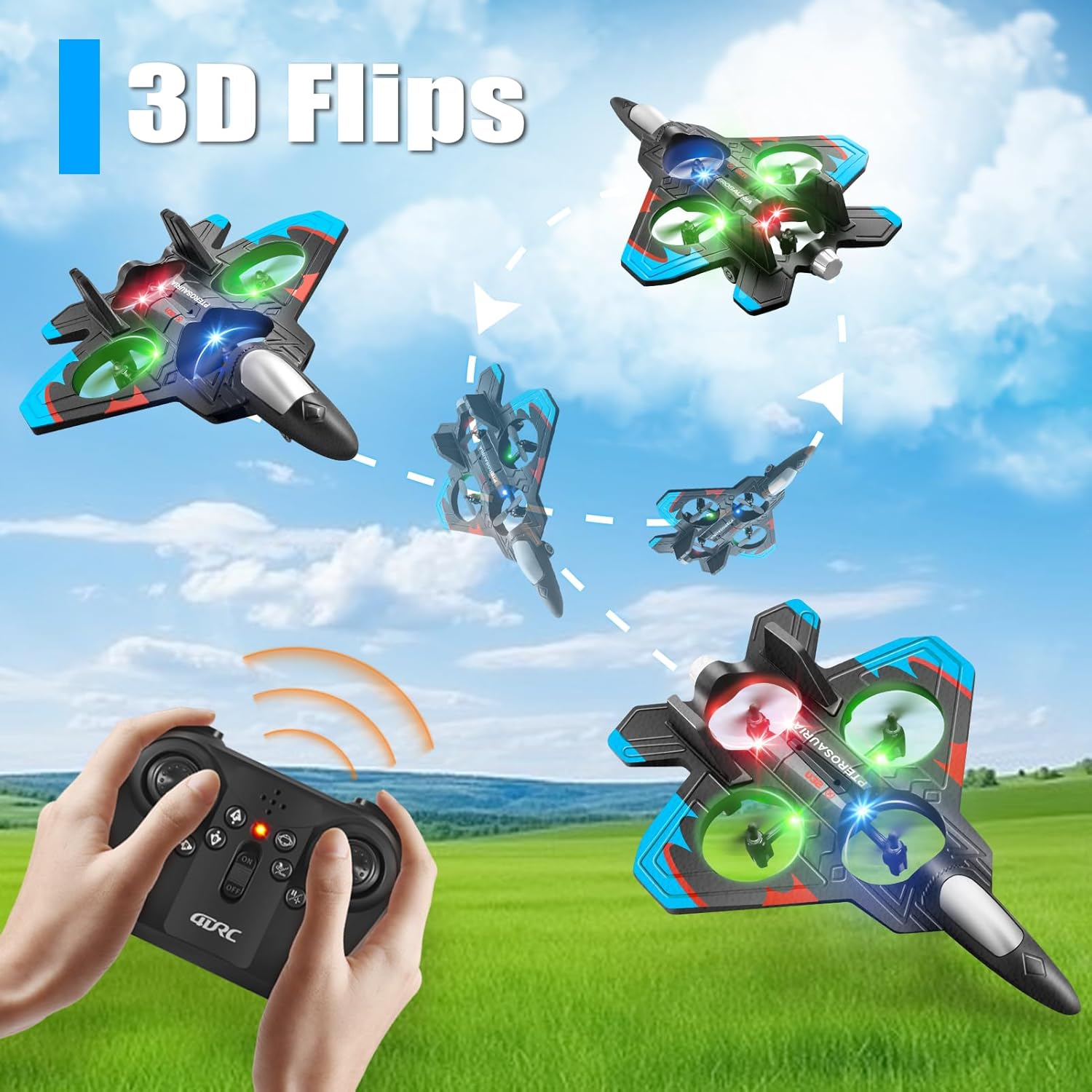 ✈️Stunt RC Fighter! 360° Rolling + Vertical Takeoff/Landing, 3 Speed Modes + Colorful LED, Create New Flying Fun~