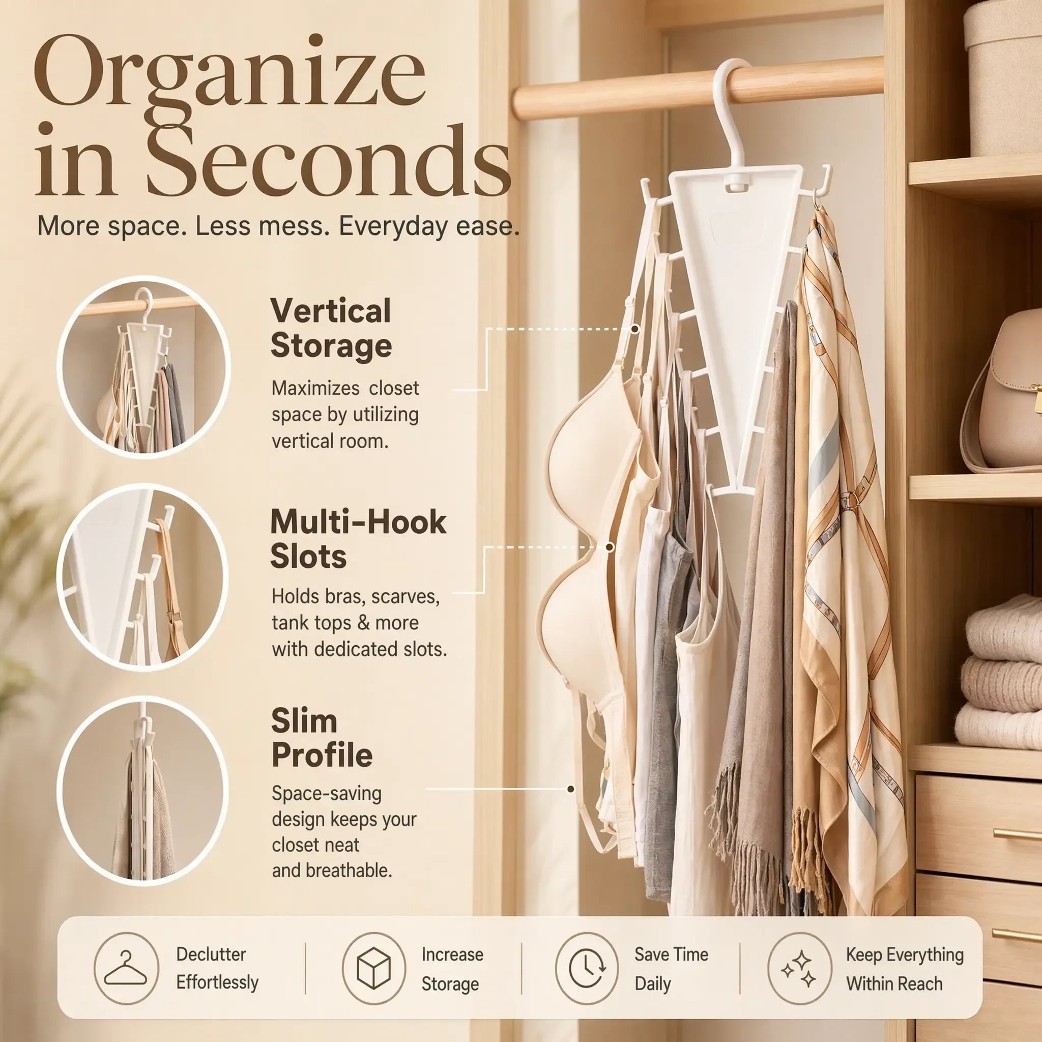 12-hook closet organizer for hats scarves bags and accessories