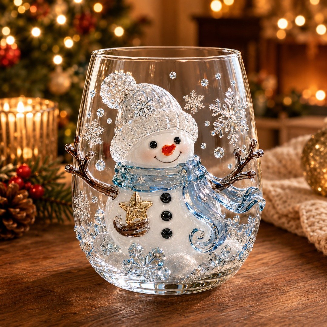 Christmas Snowman 3D Glass Cup