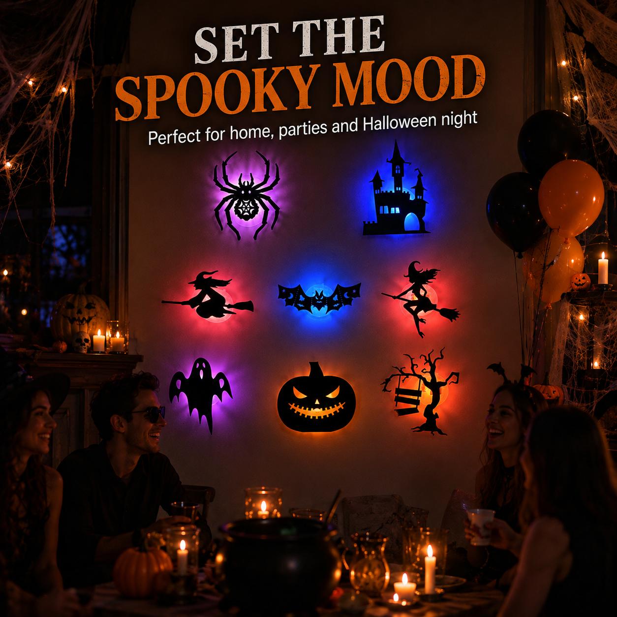 Halloween LED Silhouette Wall Light Stickers, Battery Powered Peel & Stick Decor Lights, No Drill PET Waterproof Wall Decor, Spooky Ghost Pumpkin Witch Bat Castle Spider Tree Ornaments for Home Window Door Party, 9/18/27 Pack Available Halloween LED Silhouette Wall Light Stickers, Battery Powered Peel & Stick Decor Lights, No Drill PET Waterproof Wall Decor, Spooky Ghost Pumpkin Witch Bat Castle Spider Tree Ornaments for Home Window Door Party, 9/18/27 Pack Available