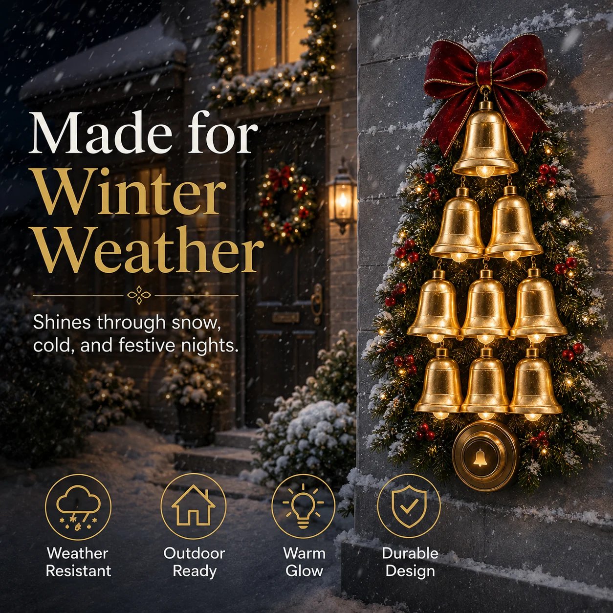 Christmas Bell Cascade Doorbell winter outdoor decor