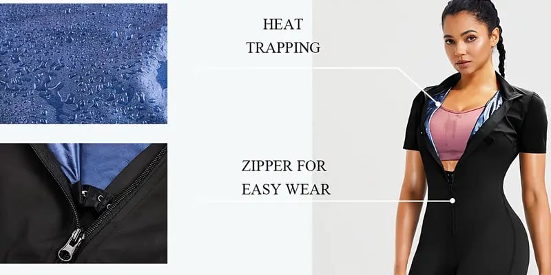 womens full body shapewear sauna suits half zipper short sleeve romper for waist training details 0