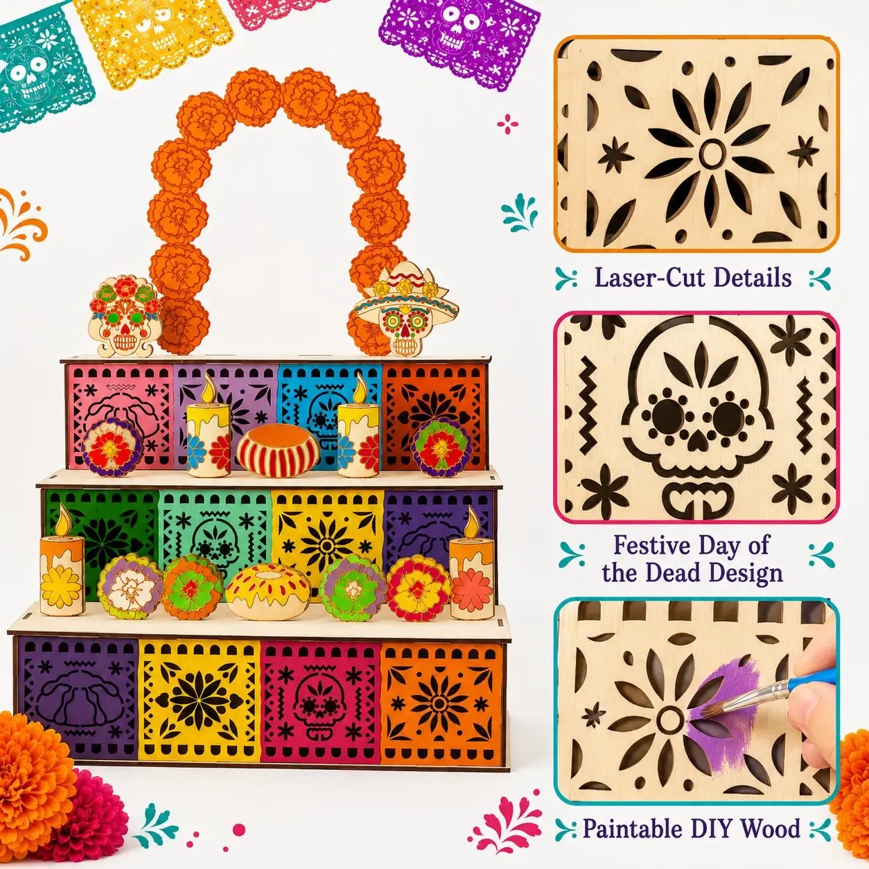 Three tier Day of the Dead wooden altar