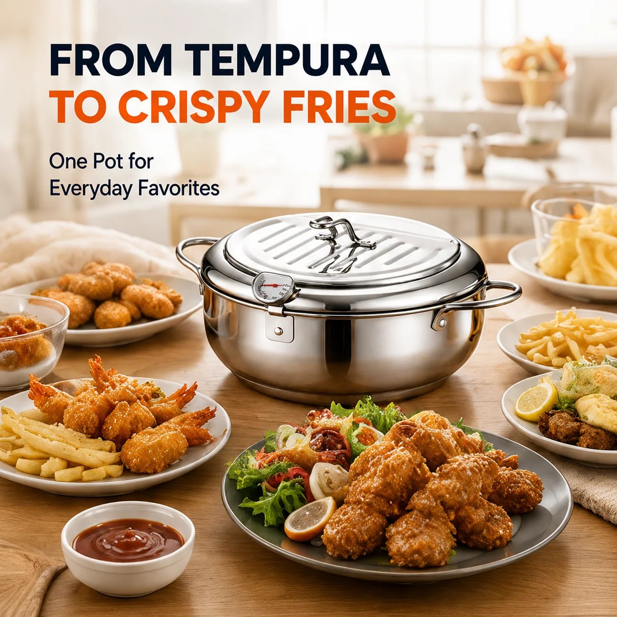 Celsius thermometer showing optimal frying temperatures for fries and chicken