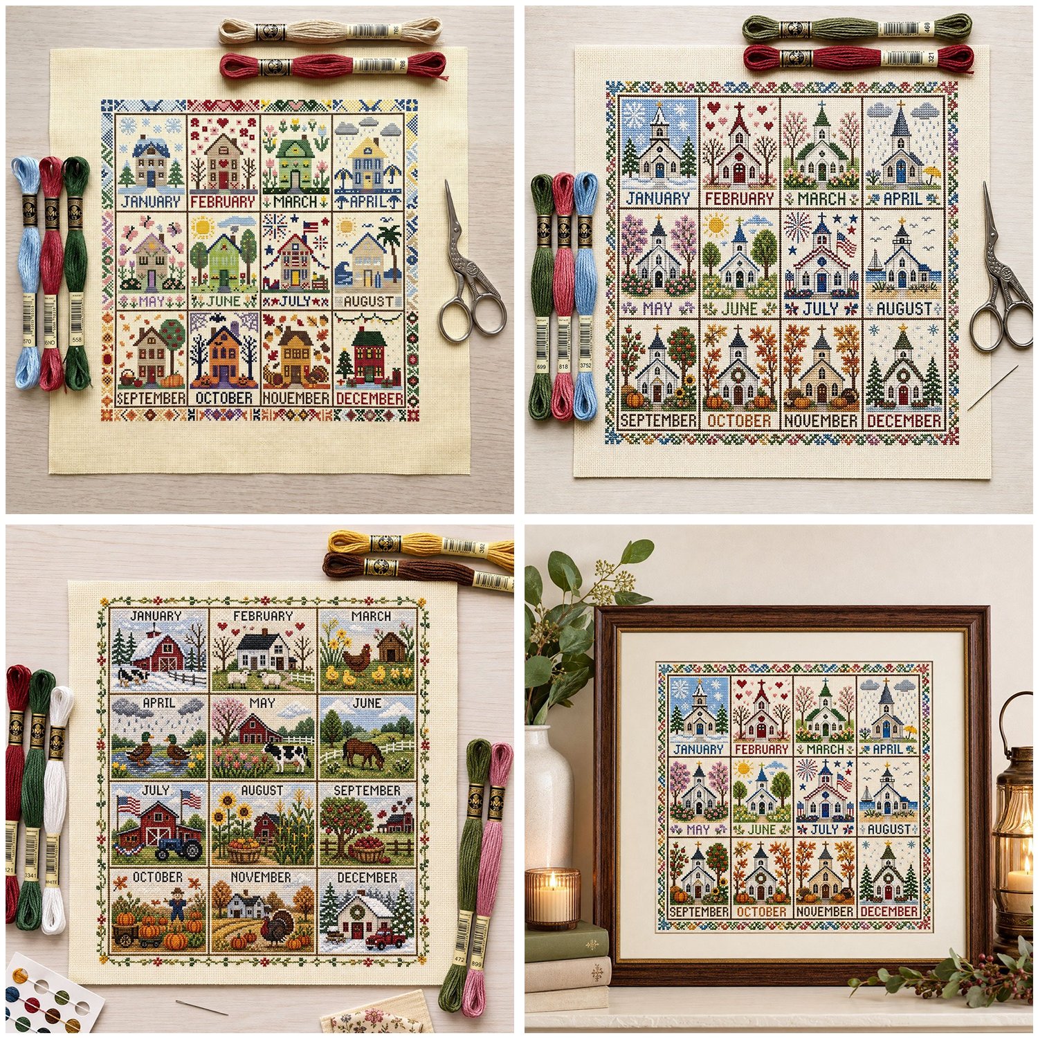 Three cross stitch themes