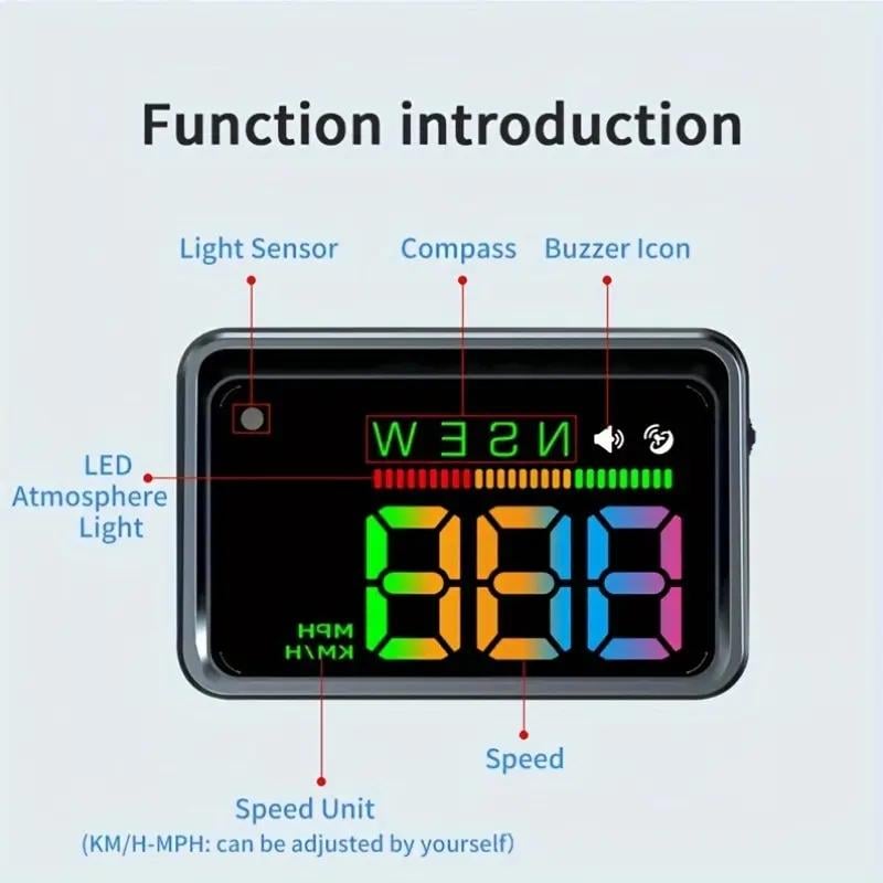KUOWEIHUD Car HUD Head-up Display Universal Fit for All Models Digital Speedometer MPH LED Ambient Lighting Speed Alert ABS+PC Material 99.5*65*20 mm