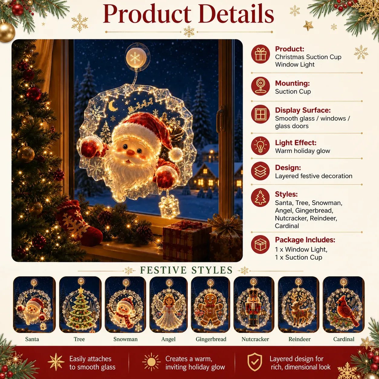 Product specifications and available festive styles