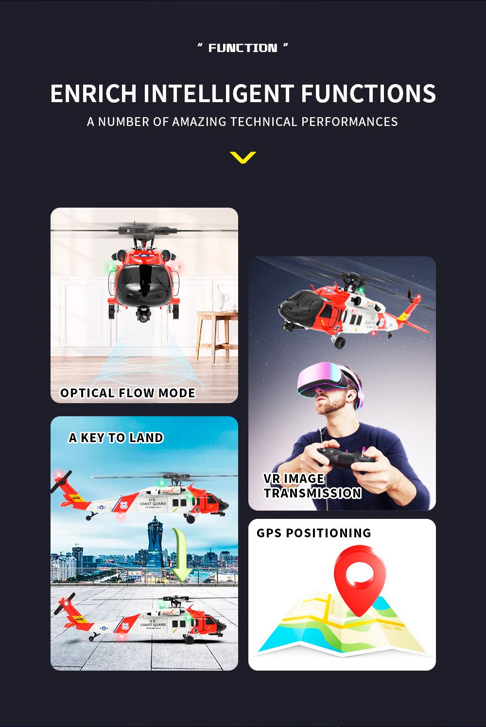 ⚡FLASH DEAL - CLEARANCE WAREHOUSE🚁Coast Guard RC F09-S Helicopter, 1/47 Scale 2.4G 6CH Gyro RC Helicopter w/ GPS Intelligent Control System