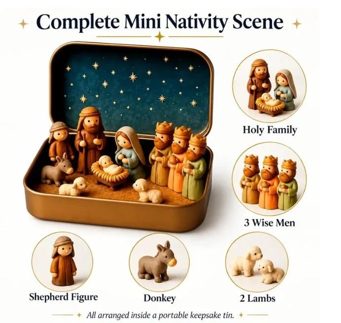Nativity keepsake tin details