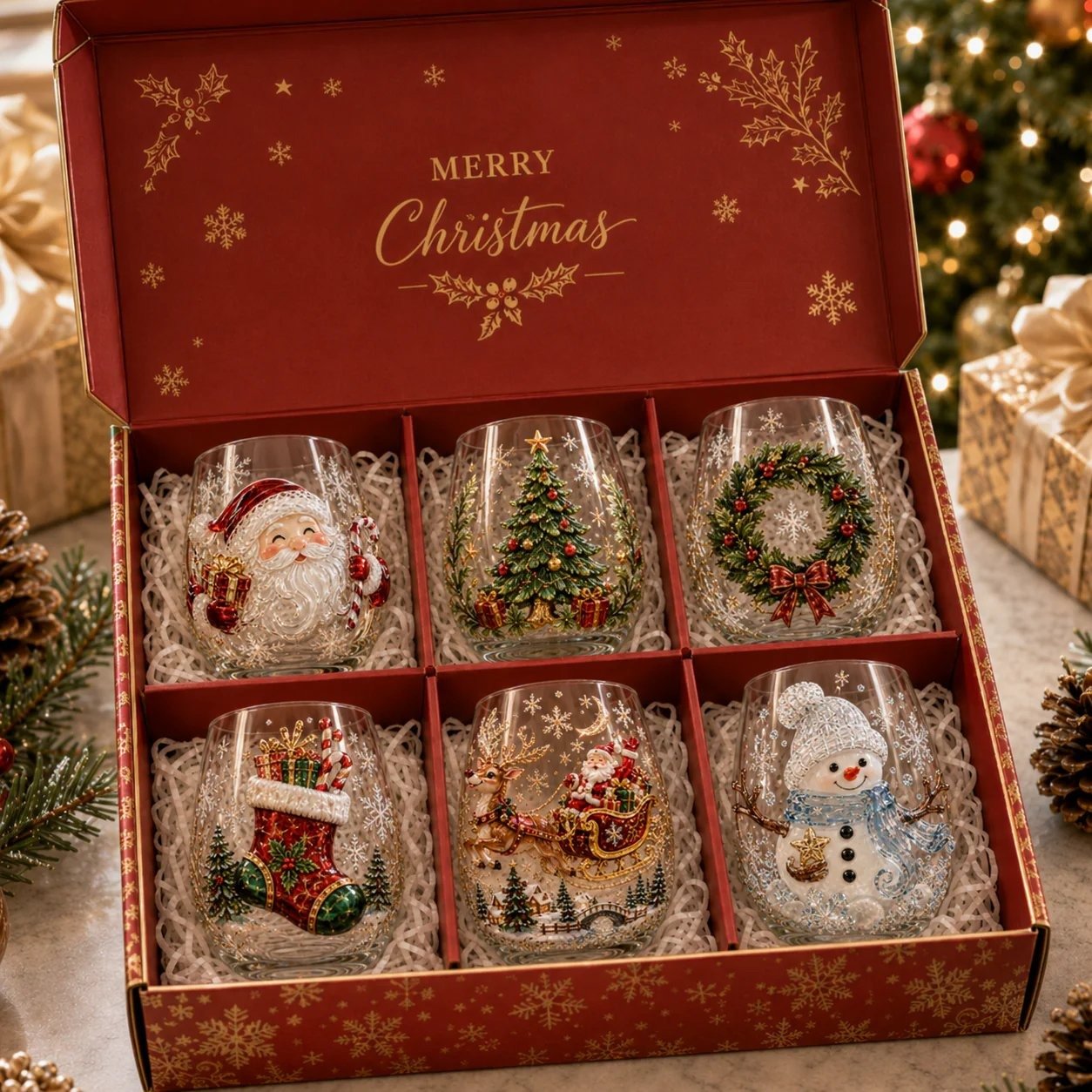 6 Piece Christmas 3D Glass Collection