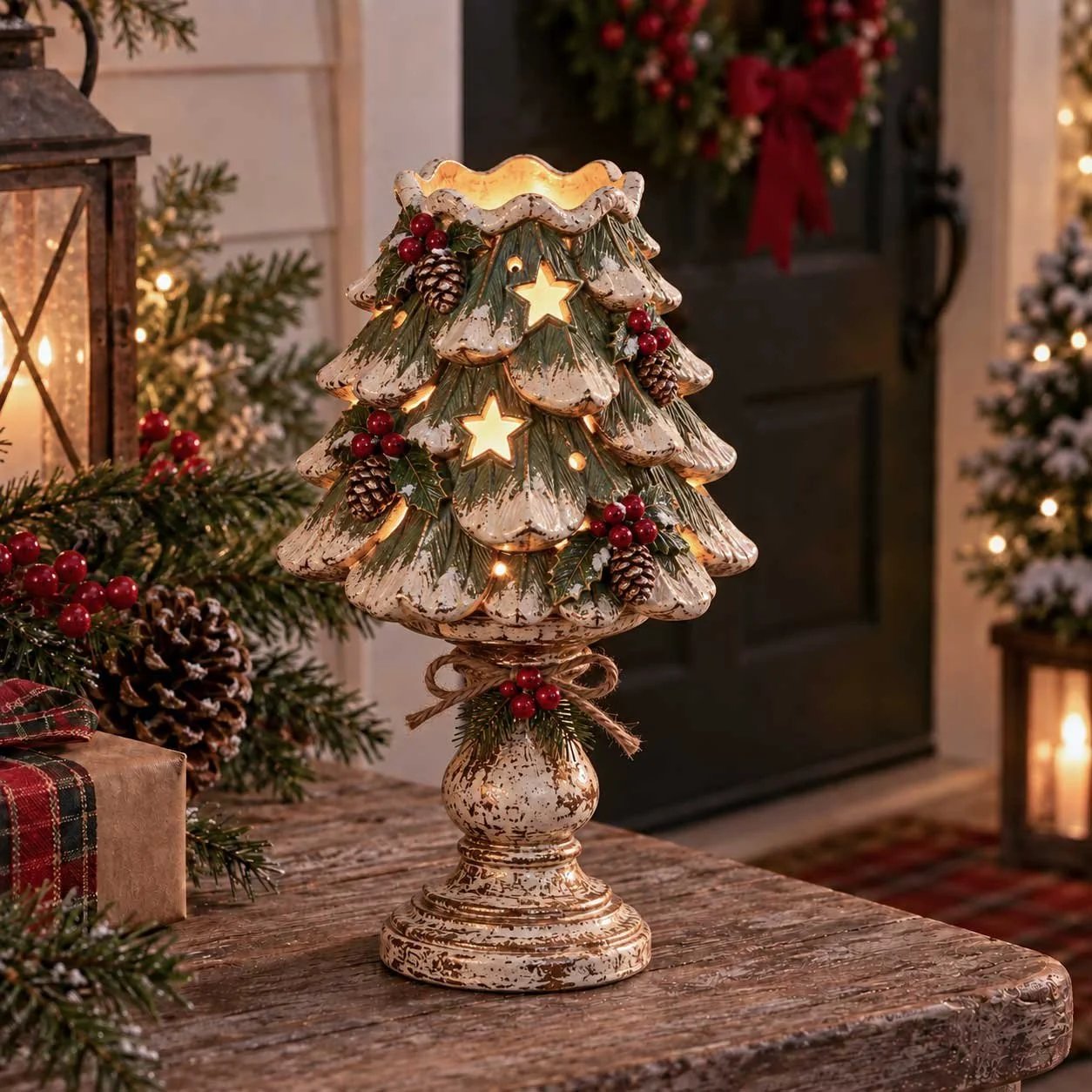 Christmas glow candle holder on mantel