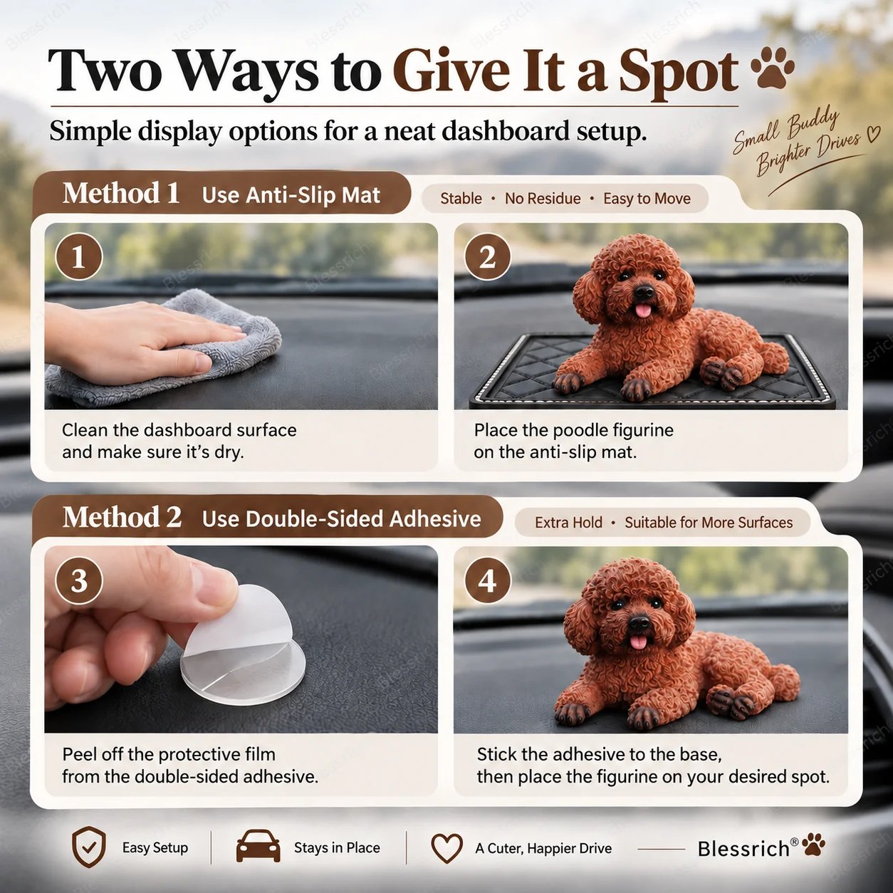 Poodle dashboard ornament placement methods