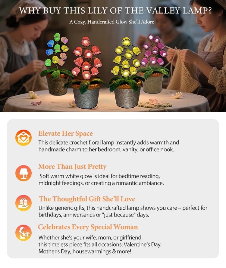 Product Introduction of Handmade Crocheted Halloween Lily of the Valley LED Lantern|Multi-color lighting + DIY Spooky Card |Pumpkin Party Prop/Christmas Decor/Heartfelt Valentine's Gifts/Mother’s Day Gift Handmade Flower Lamp Bedside Nightlight 7 Product Introduction of Handmade Crocheted Halloween Lily of the Valley LED Lantern|Multi-color lighting + DIY Spooky Card |Pumpkin Party Prop/Christmas Decor/Heartfelt Valentine's Gifts/Mother’s Day Gift Handmade Flower Lamp Bedside Nightlight 7