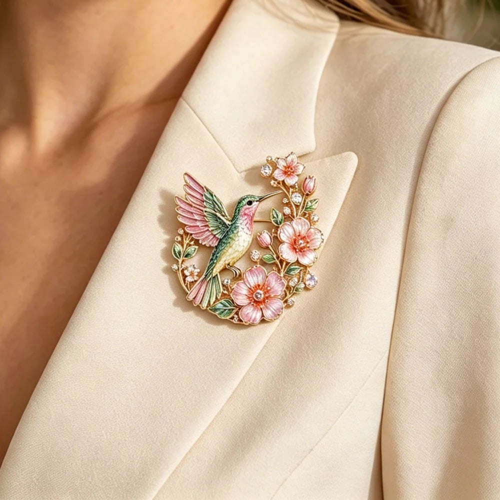 Hummingbird blossom brooch styling