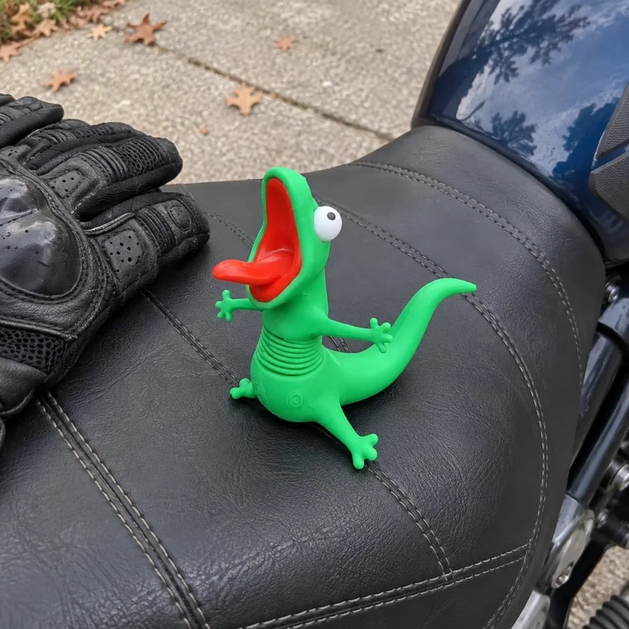 Close view of the character on a motorcycle seat