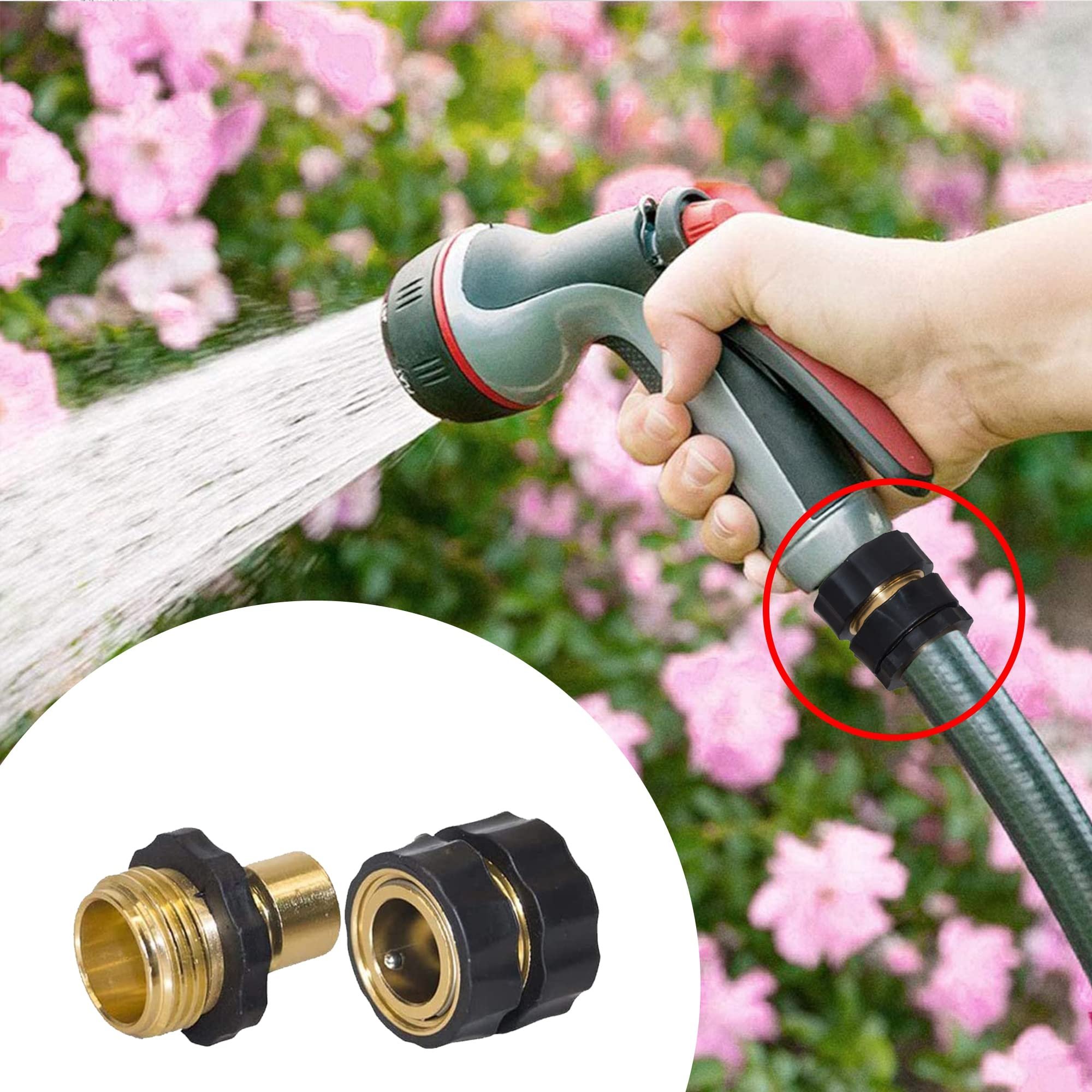 Hourleey Garden Hose Quick Connector, 3/4 Inch Male and Female Garden Hose Fitting Quick Connector