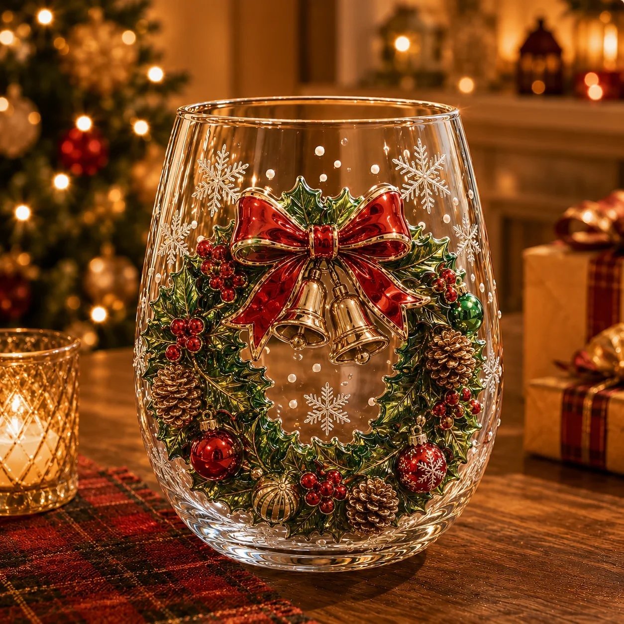 Holiday Wreath Christmas Glass