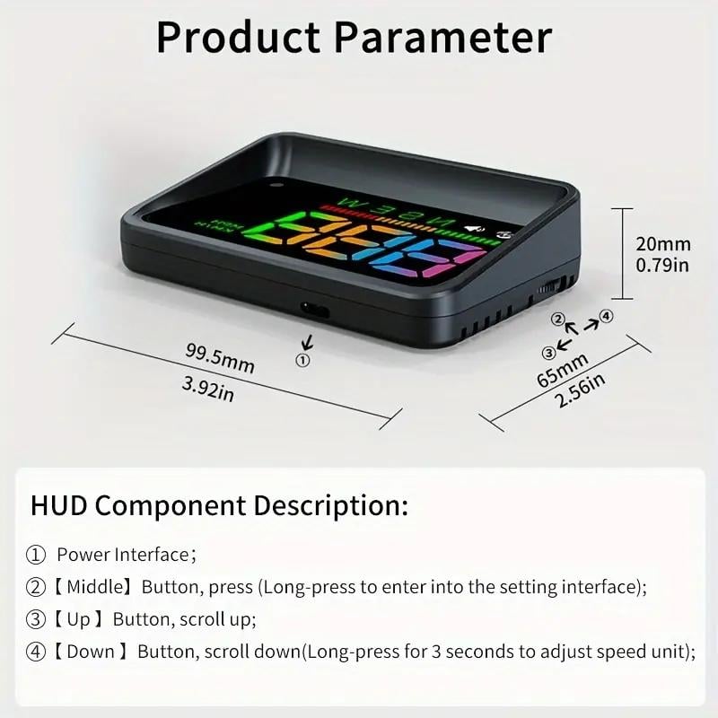 KUOWEIHUD Car HUD Head-up Display Universal Fit for All Models Digital Speedometer MPH LED Ambient Lighting Speed Alert ABS+PC Material 99.5*65*20 mm