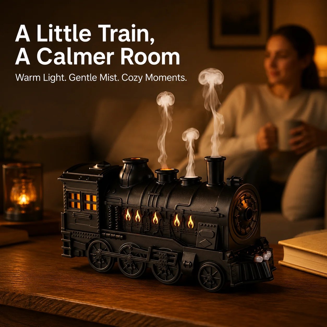 Train diffuser placed on living room coffee table