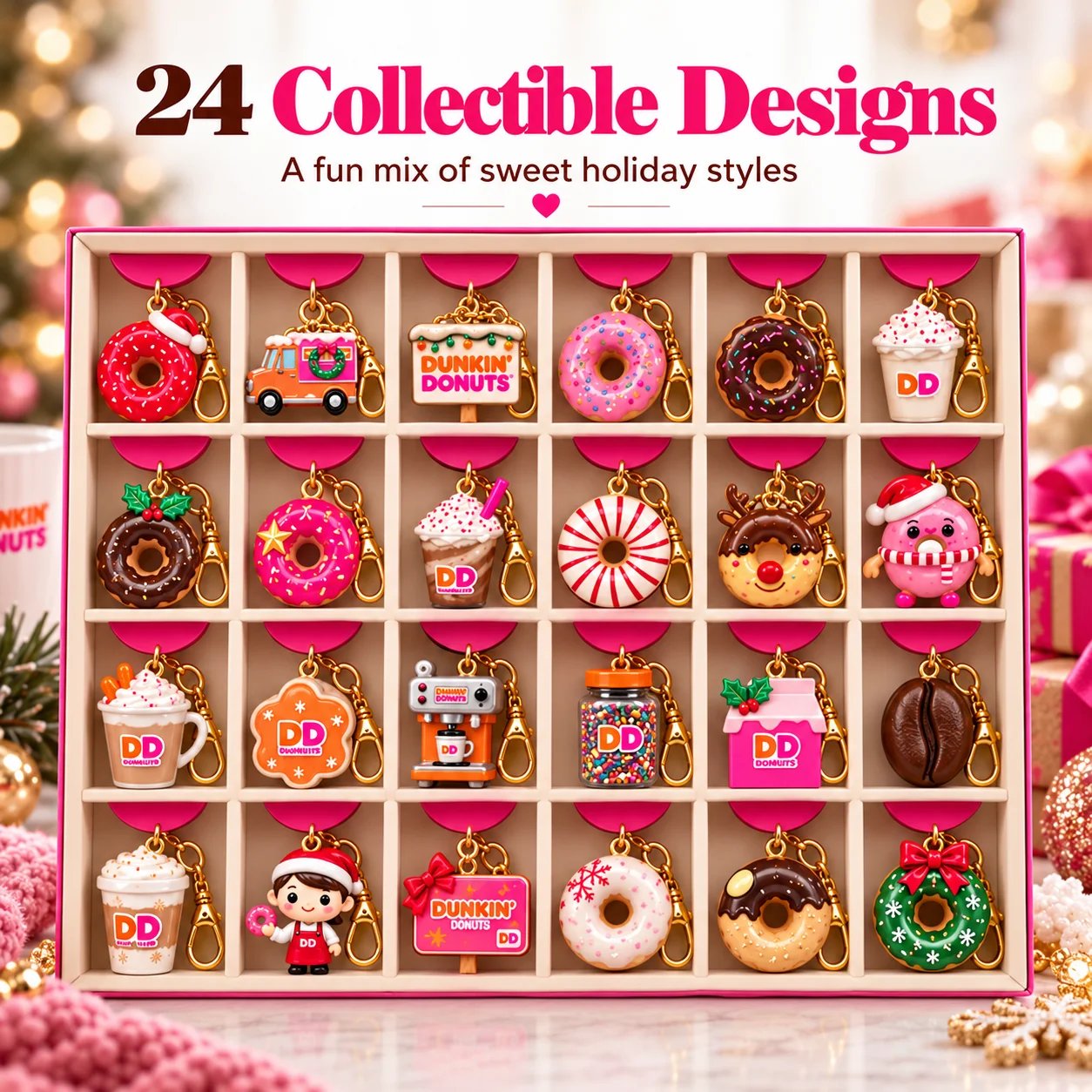 donut themed holiday collectibles displayed together