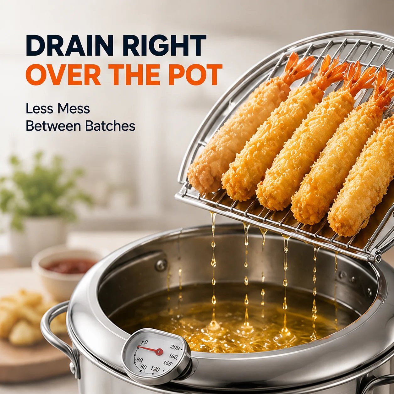 304 Stainless steel stovetop deep fryer pot with thermometer and lid accessories