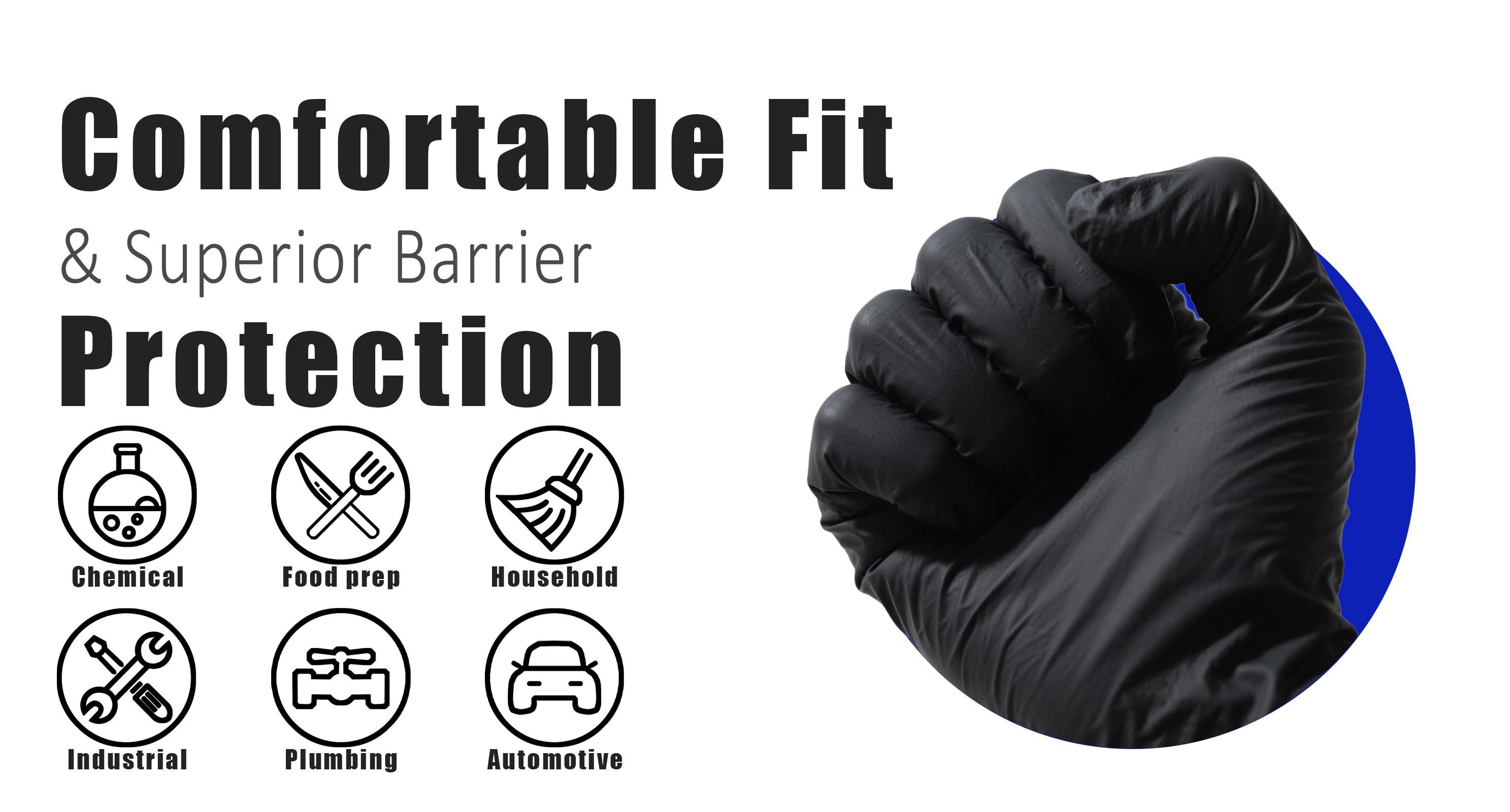 OVF Black Nitrile Gloves, 5mil Heavy Duty Soft Disposable Gloves, 100 Count Latex Free Powder Free Reusable Gloves for Cleaning, Auto Repair, Food Processing, Tattoo, Hair Dye, Kitchen, Salon, Gardening (M-XL Sizes) OVF Black Nitrile Gloves, 5mil Heavy Duty Soft Disposable Gloves, 100 Count Latex Free Powder Free Reusable Gloves for Cleaning, Auto Repair, Food Processing, Tattoo, Hair Dye, Kitchen, Salon, Gardening (M-XL Sizes)