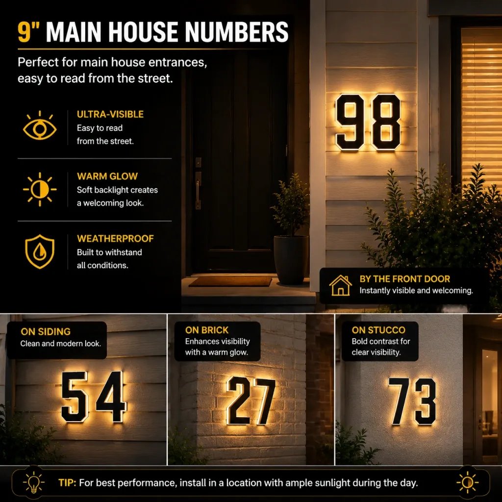 House number size comparison and dimension layout