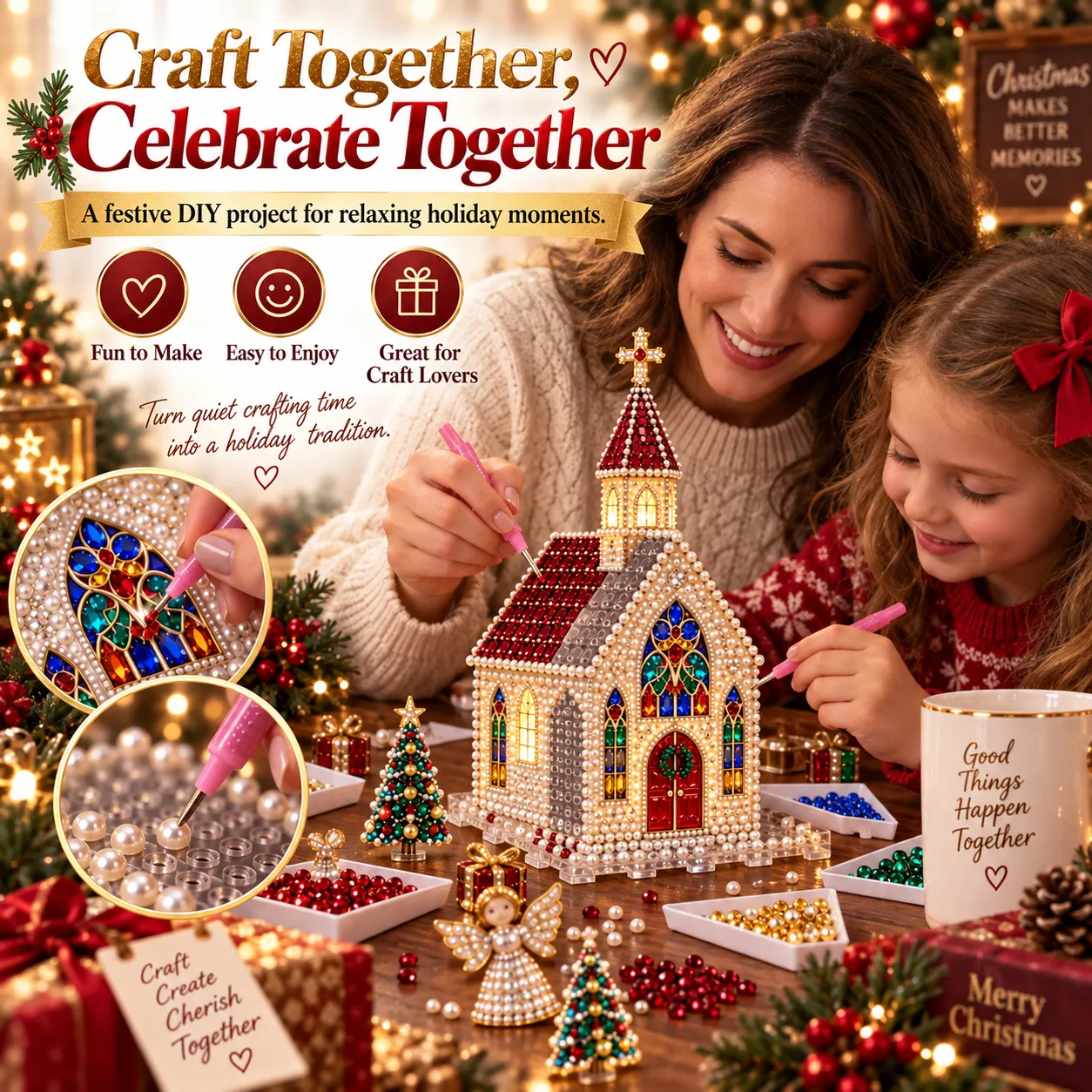 Light-up 3D Sparkling Christmas Church Figurine