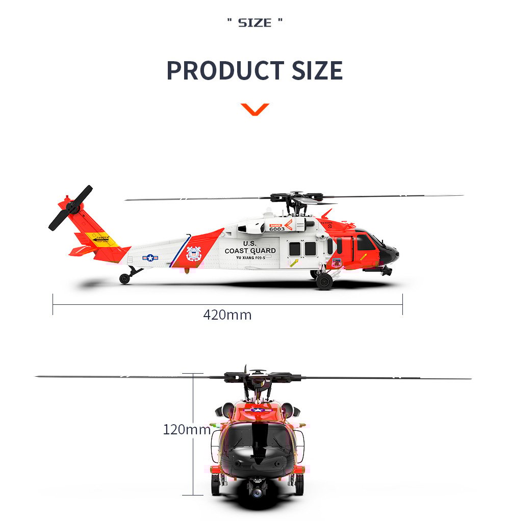 ⚡FLASH DEAL - CLEARANCE WAREHOUSE🚁Coast Guard RC F09-S Helicopter, 1/47 Scale 2.4G 6CH Gyro RC Helicopter w/ GPS Intelligent Control System