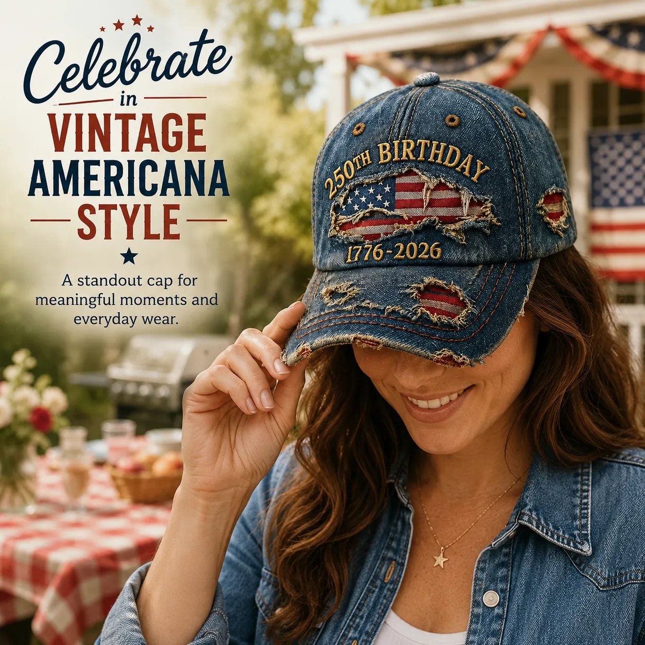 Handcrafted Patriotic Cap Back View