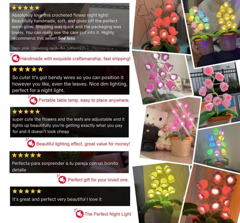 Product Introduction of Handmade Crocheted Halloween Lily of the Valley LED Lantern|Multi-color lighting + DIY Spooky Card |Pumpkin Party Prop/Christmas Decor/Heartfelt Valentine's Gifts/Mother’s Day Gift Handmade Flower Lamp Bedside Nightlight 8 Product Introduction of Handmade Crocheted Halloween Lily of the Valley LED Lantern|Multi-color lighting + DIY Spooky Card |Pumpkin Party Prop/Christmas Decor/Heartfelt Valentine's Gifts/Mother’s Day Gift Handmade Flower Lamp Bedside Nightlight 8