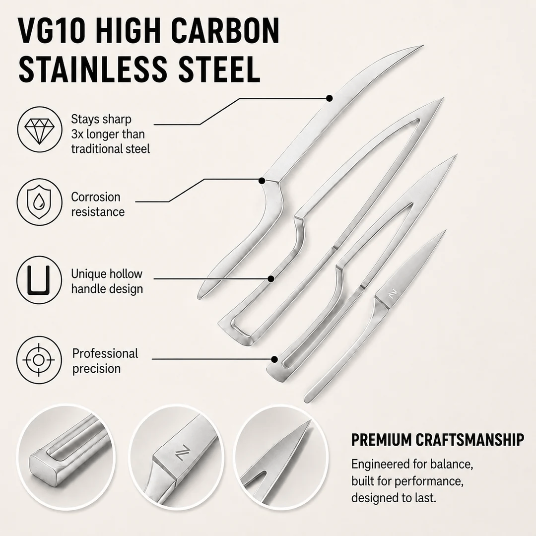 VG10 high carbon stainless steel kitchen knife construction