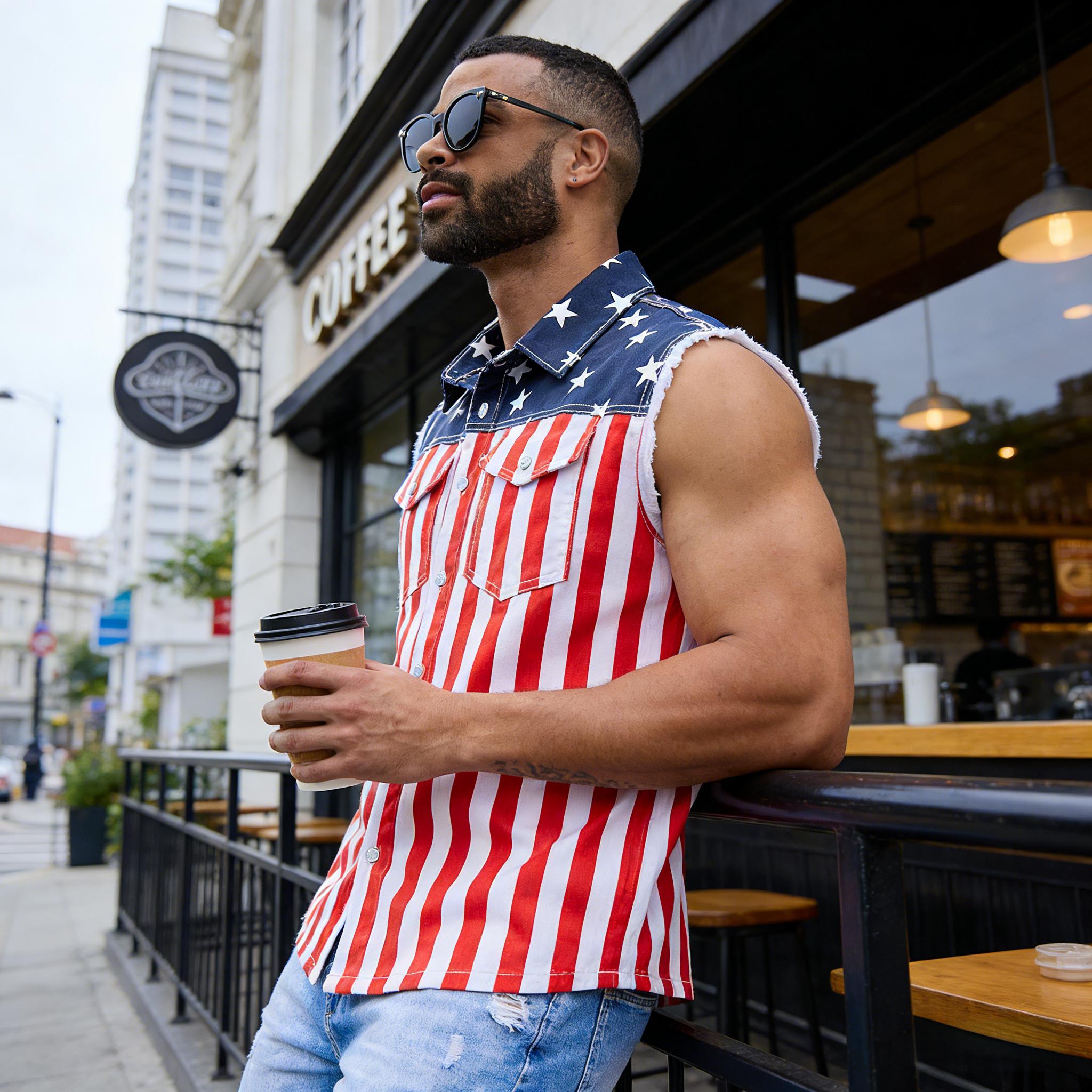 Yuanbang 4th of July Men’s American Flag Denim Vest USA 250th Birthday Independence Day Sleeveless Summer Casual Jacket Patriotic Style Outdoor Fashion Menswear Father's Festival Dad Gifts Guys Love Top Summer Wins
