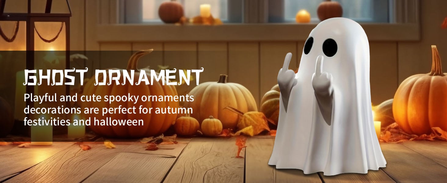 Ghost Figurine Spooky Resin Middle Finger Statue for Halloween Decorations Cute Home Desk Decor