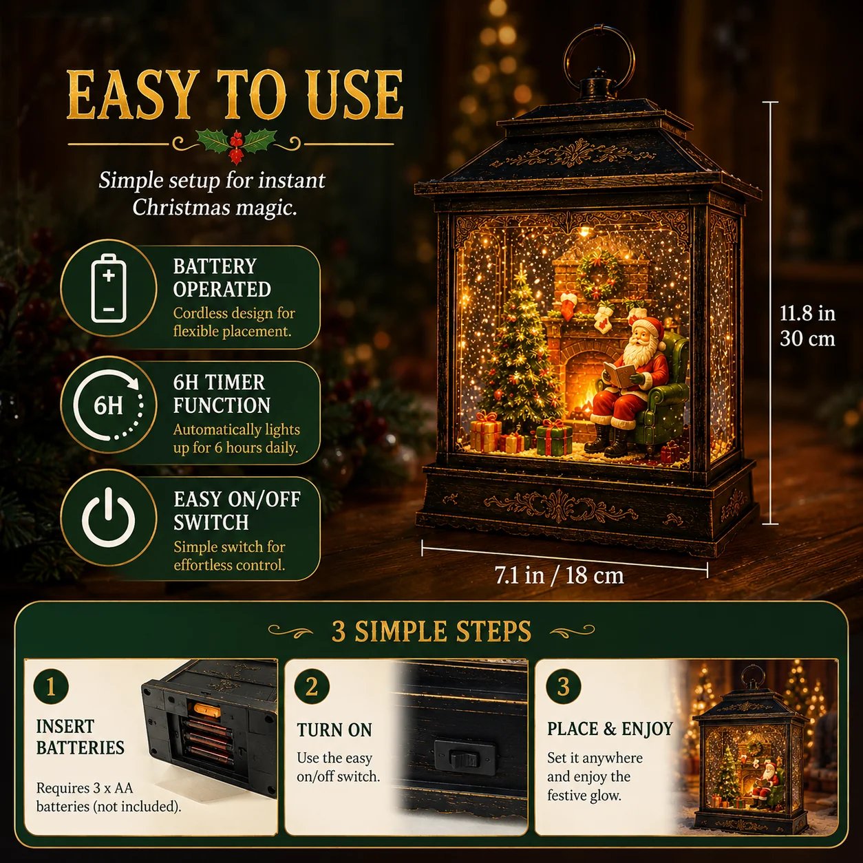 Cozy Christmas Santa lantern holiday scene