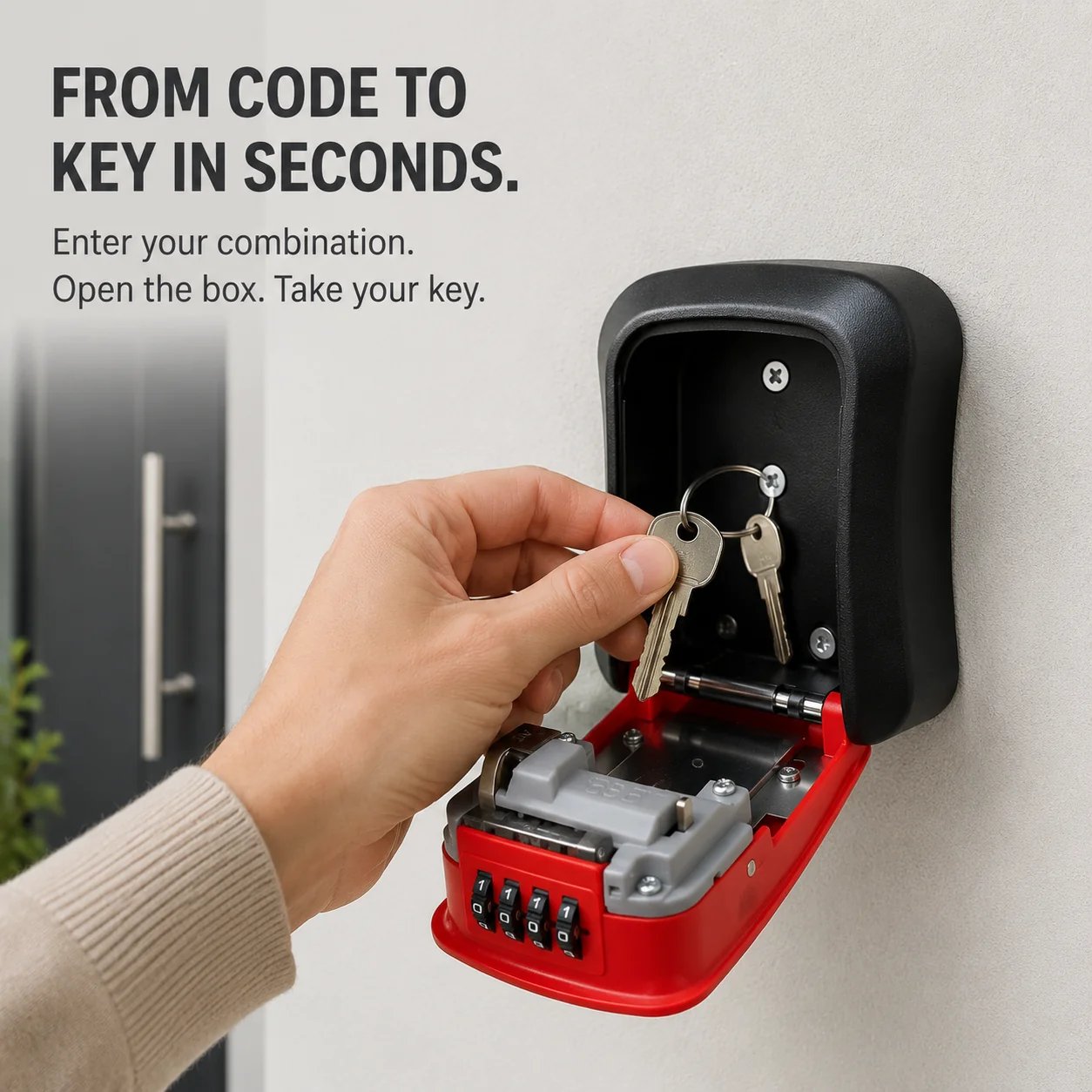 Opening wall mounted key lock box and retrieving keys