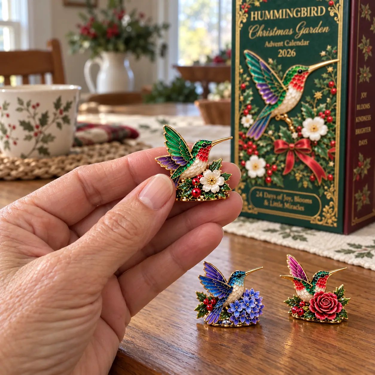 Hummingbird miniature held in hand to show its petite scale