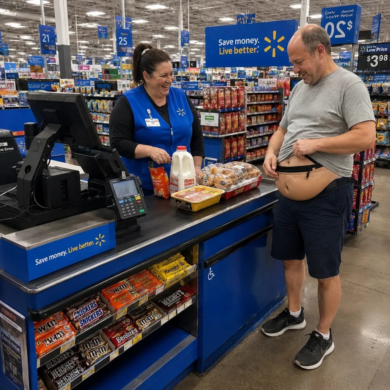 Funny 3D beer belly waist bag worn in everyday life