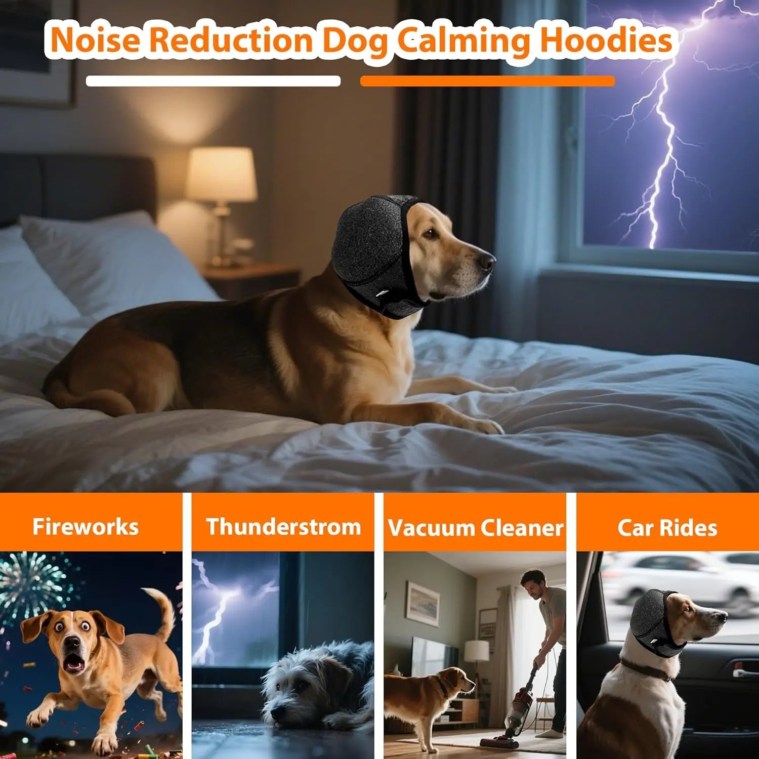 Dog Calming Hoodie Ear Wraps for Dogs, Waterproof Dogs Swim Cap, Pet Ear Cover Muffs for Anxiety Relief Noise Cancelling, Doggy Head Warp Ear Protection for Hematoma Fireworks Bath Swim Blow（Grey)