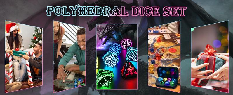 Dreamy Dice for Gamer: Rechargeable RGB Light-up DND Dice Set! Shake to Glow. With a stylish Dice Box & long battery life,Must-have Colorful Multi-Sized Dice Set for every tabletop RPG adventure.