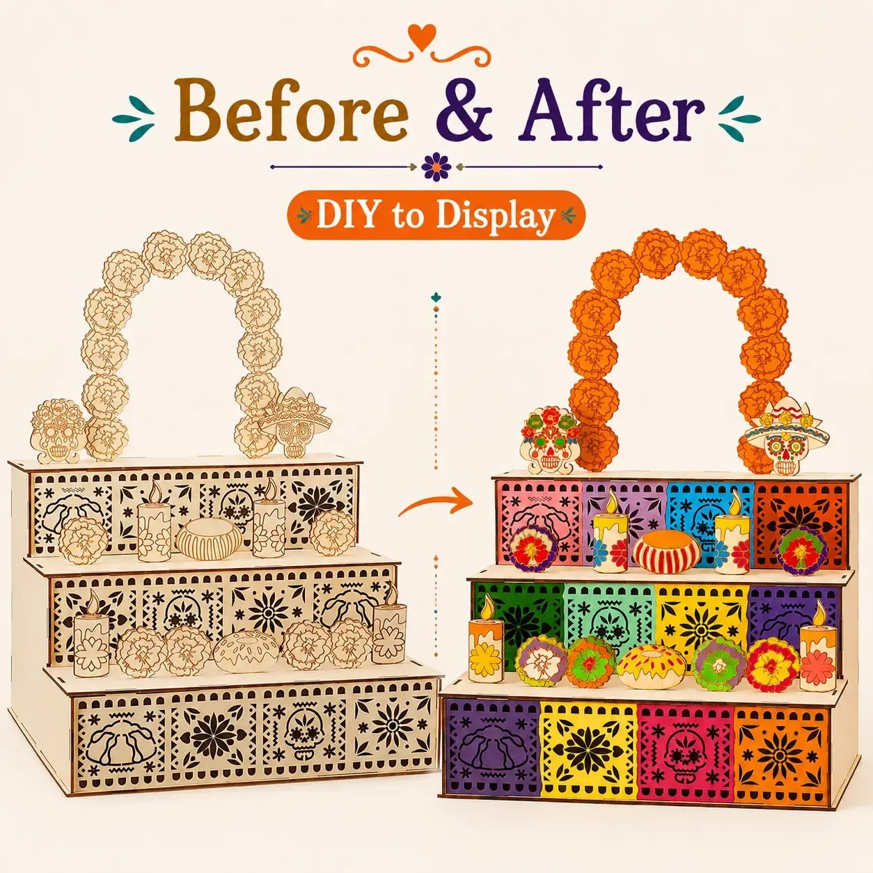 DIY paintable wooden Day of the Dead altar